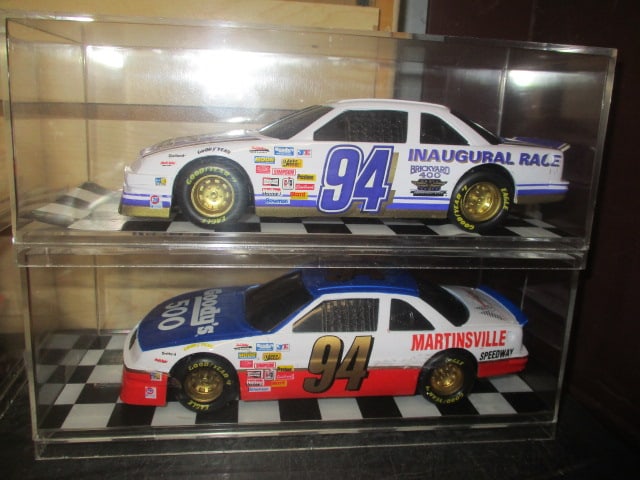 2 Racing Champions "Martinsville Speedway #94" Die Cast Model Cars in: Plastic Display Cases - 1/24 Scale