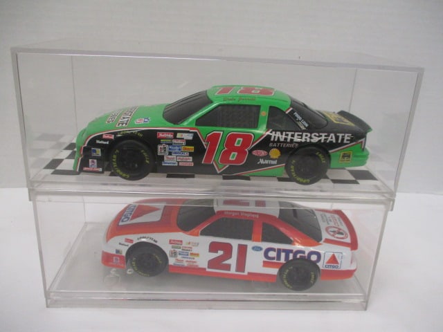 Racing Champions "Dale Jarrett #18" and "Morgan Shepherd #21" Die Cast: Model Cars in Plastic Display Cases - 1/24 Scale