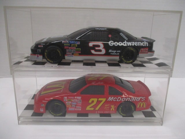 Racing Champions "Dale Earnhardt #3" and "Hut Stricklin #27" Die Cast: Model Cars in Plastic Display Cases - 1/24 Scale