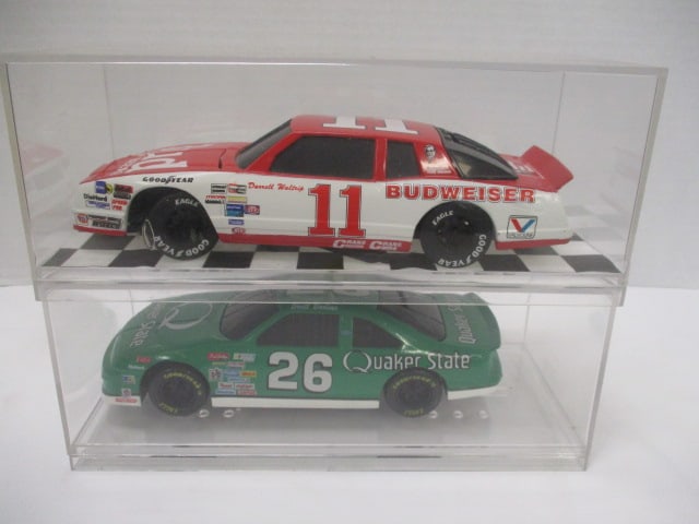 Racing Champions "Darrell Waltrip #11" and "Brett Bodine #26" Die Cast: Model Cars in Plastic Display Cases - 1/24 Scale