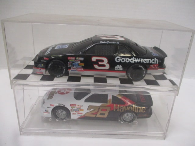 Racing Champions "Dale Earnhardt #3" and "Davey Allison #28" Die Cast: Model Cars in Plastic Display Cases - 1/24 Scale