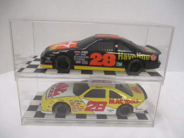Racing Champions "Davey Allison #28" and "Ernie Irvan #28" Die Cast Model: Cars in Plastic Display Cases - 1/24 Scale