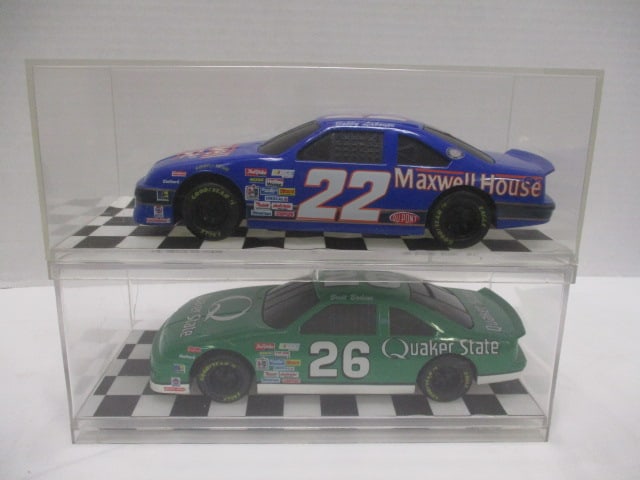 Racing Champions "Bobby Laboute #22" and "Brett Bodine #26" Die Cast: Model Cars in Plastic Display Cases - 1/24 Scale