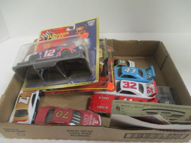 Vintage Racing Lot - Die Cast Model Cars, Keychain, Trading Cards, and Stickers: 1/48 and 1/64 Scale