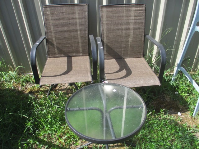 Bistro Set with Sling Chairs & Glass Tables: .
