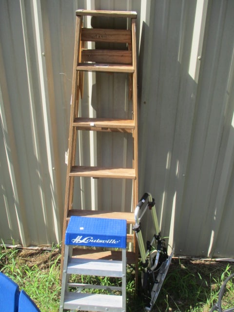 6' Wood Ladder, 2' Louisville Ladder, & Collapsible Dolly (1 of 6)