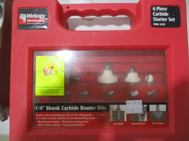 6 Piece Hickory 1/4" Shank Router Bit Kit Set - 3