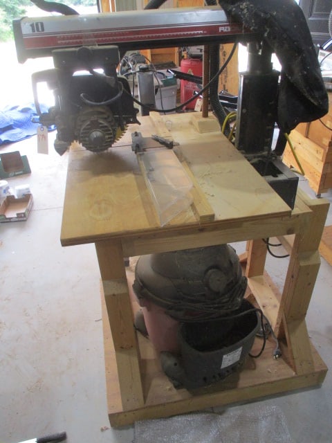 Craftsman 2.0 HP Radial Saw: On custom made stand with shop vac