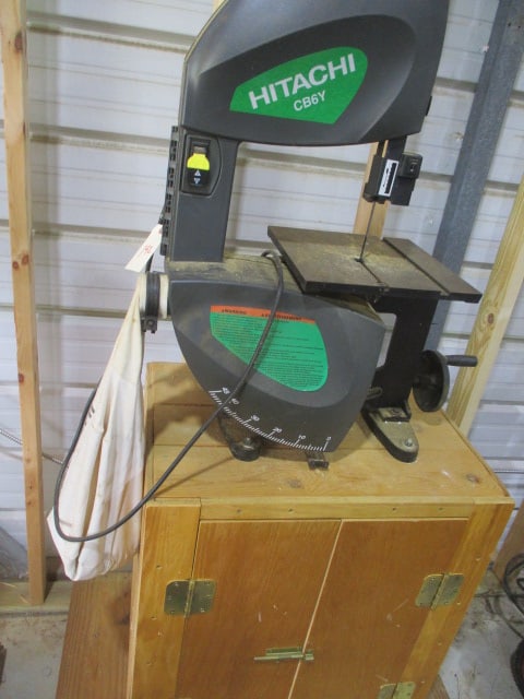 Hitachi 10" Band Saw with Custom Made Stand & Shelves: Model CB6Y, Serial KQ372931