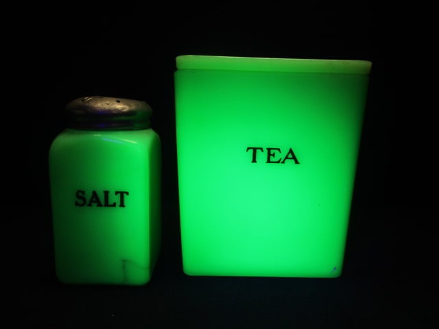 Uranium Glass Tea Canister (Lid Chipped) 5 x 5 x 5 3/4 & (1 of 6)
