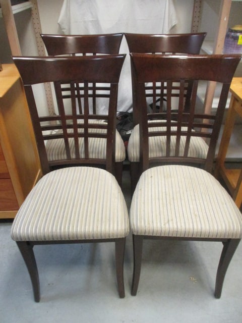 Dark Wood w/Stripe Upholstered Seat Chairs (Lot of 4): .