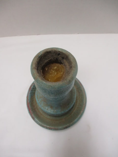 Signed Studio Pottery Turquoise Candlestick - 2