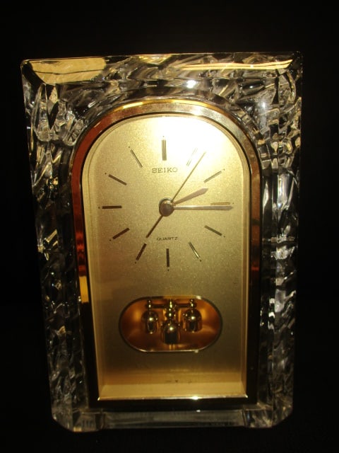 Seiko Vtg. Heavy Cut Crystal Surround Anniversary Clock: 7" x 9"