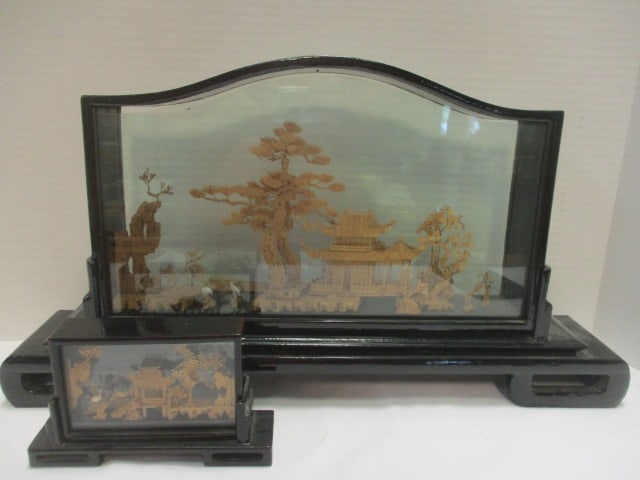Chinese Cork Diorama (Lot of 2): 6" x 3 1/2" & 20" x 10 1/2"