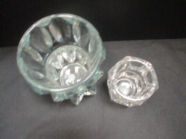Elements Crystal Cube Vase (4 1/2") & MCM Brutalist Double Bowl - 2