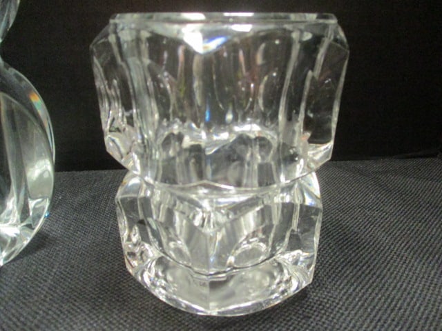 Elements Crystal Cube Vase (4 1/2") & MCM Brutalist Double Bowl - 3