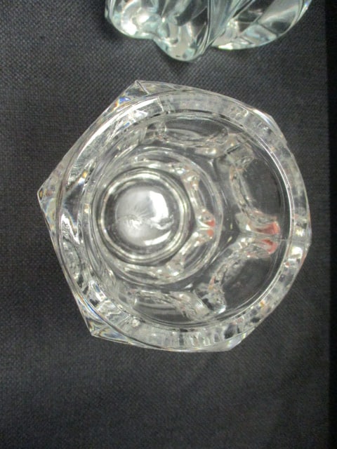 Elements Crystal Cube Vase (4 1/2") & MCM Brutalist Double Bowl - 4