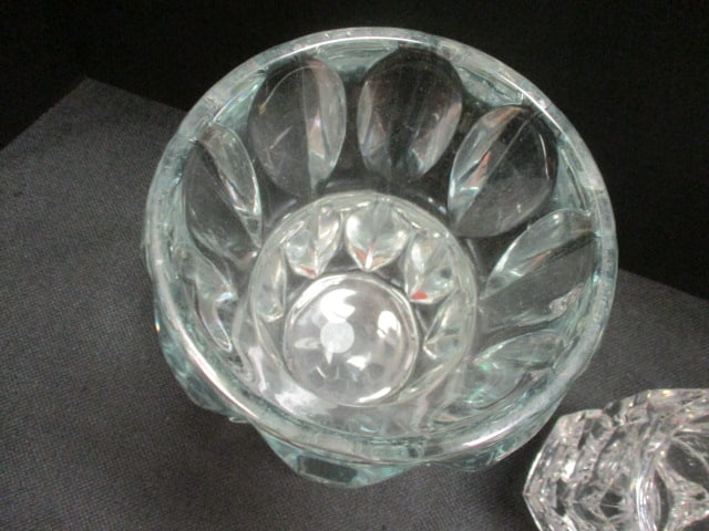 Elements Crystal Cube Vase (4 1/2") & MCM Brutalist Double Bowl - 6
