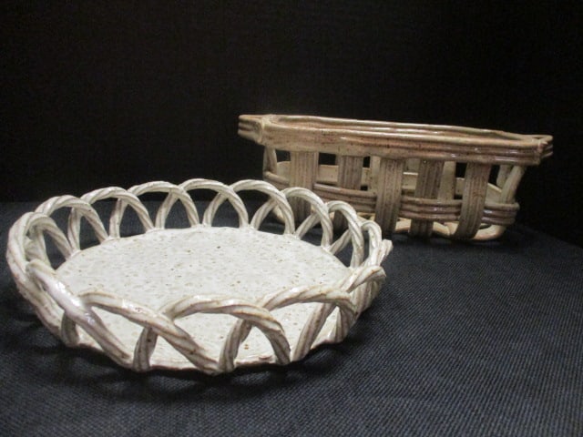 Rustic Pottery Signed Openweave Bread Baskets (Lot of 2): .