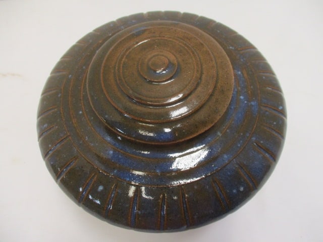 Signed Brown Glaze Pottery Bowl w/Lid - 2