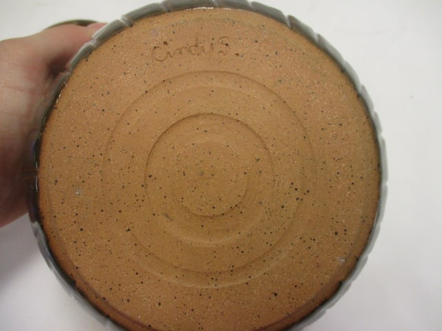 Signed Brown Glaze Pottery Bowl w/Lid - 4