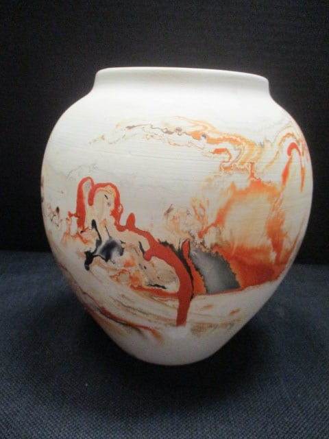 Nemadji Pottery Marbled Swirl Design Pottery Vase: 8"
