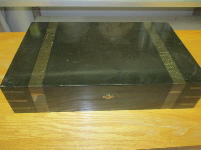 Art Deco Neoclassical Style Black Lacquer Box w/Brass Accents (1 of 3)