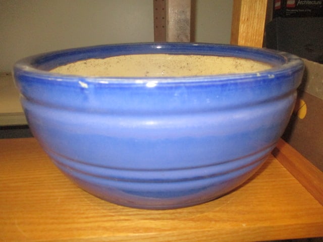 Blue Glazed Ceramic Bonsai Pot: 12" Diam x 5 1/2" Deep