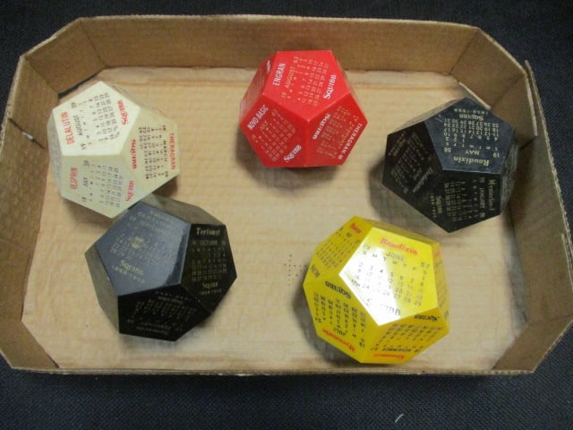 Squibb Pharmaceutical Advertising Dodecahedron Calendar Paperweights: Lot of 5 (12 Sided)