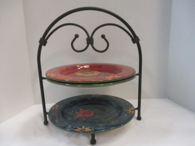 Metal Plate Stand w/3 Susan Winget 11 1/2" Plates: .