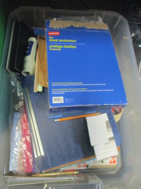 2 Totes of Office Supplies-Envelopes, Note pads, Binder Clips, etc. - 2