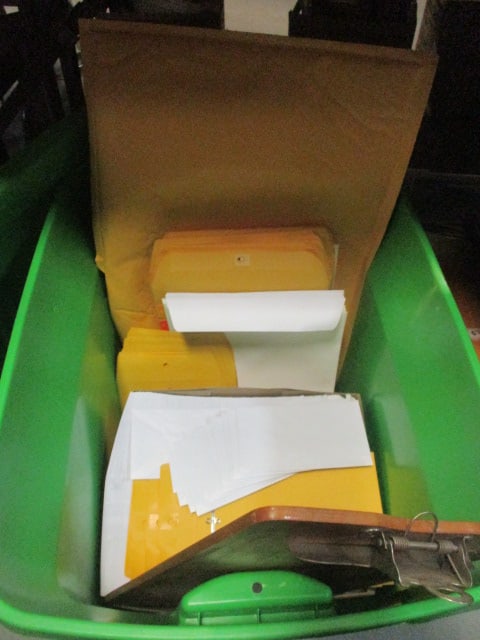 2 Totes of Office Supplies-Envelopes, Note pads, Binder Clips, etc. - 5
