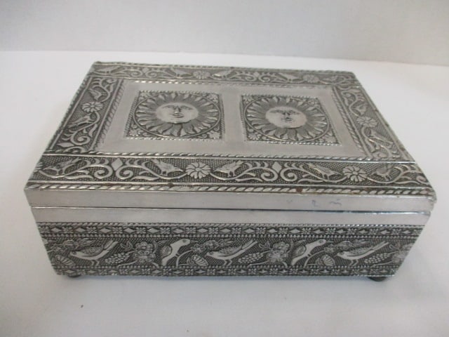 Indian Style Silvertone Embossed Jewelry Box (1 of 3)