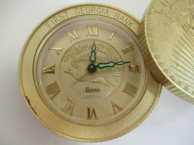 Bulova First Georgia Bank Desk Clock shaped like stack of coins - 3