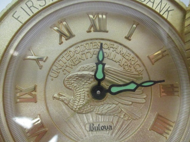 Bulova First Georgia Bank Desk Clock shaped like stack of coins - 4