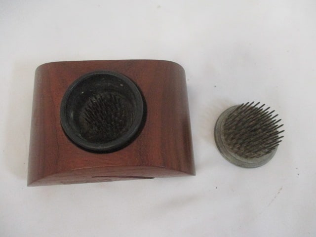 Wood Flower Frog w/Metal Pin Holder & Cast Iron Flower Frog - 2