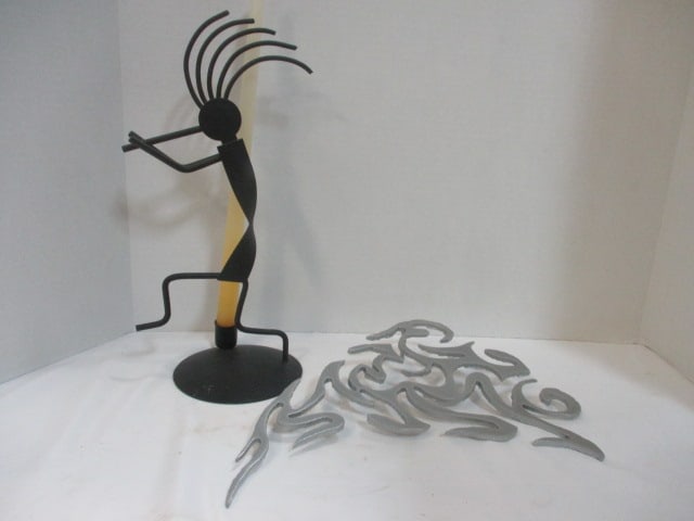 Cut Metal Tribal Piece 12 x 10 & Tribal Style Candle Holder: .