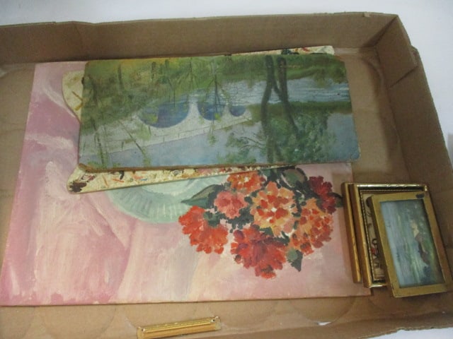 Small Paintings, Bamboo Easel, Sketchbook w/Sketches - 12