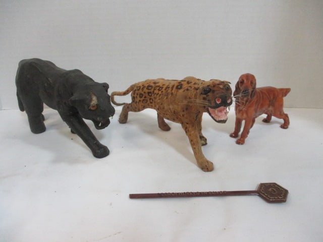 Leather Wrapped 9" Panther & 10" Leopard & Royal Doulton (1 of 7)