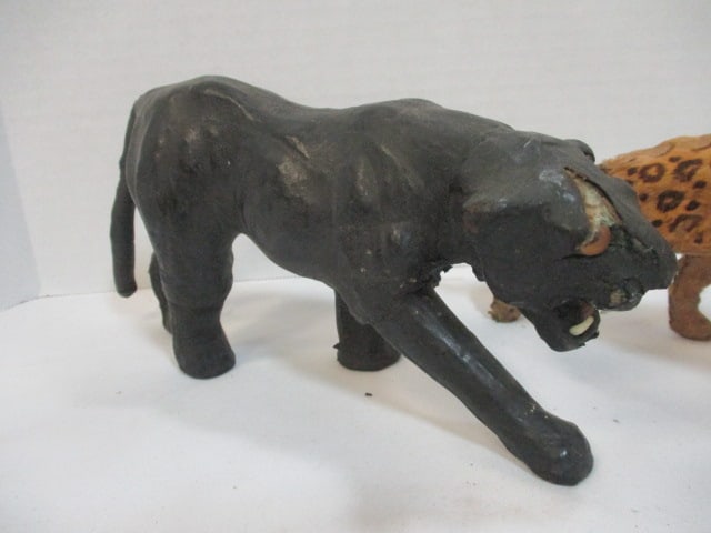 Leather Wrapped 9" Panther & 10" Leopard & Royal Doulton - 2