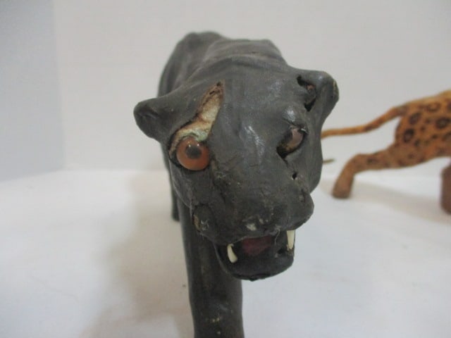 Leather Wrapped 9" Panther & 10" Leopard & Royal Doulton - 3