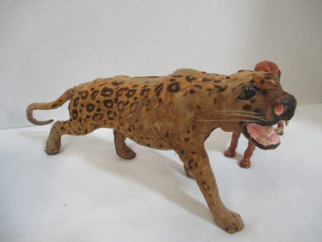 Leather Wrapped 9" Panther & 10" Leopard & Royal Doulton - 4