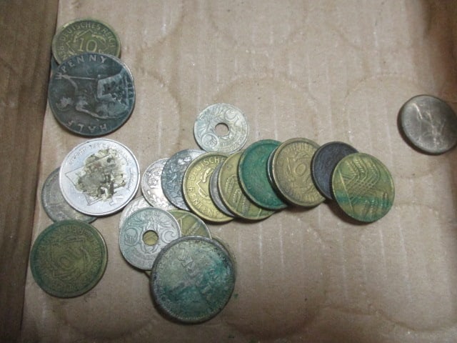 Glass Humidor, Chinese Bone Engraved Handle,& Foreign Coins - 3