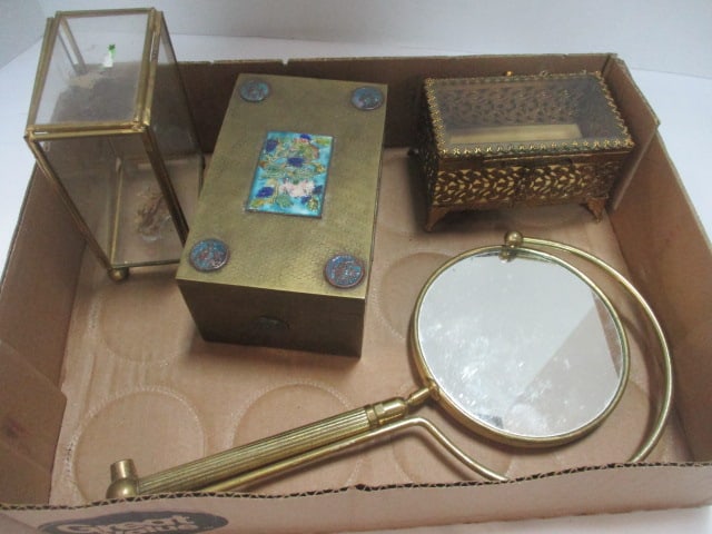 Brass Mirror & Collector Boxes: .