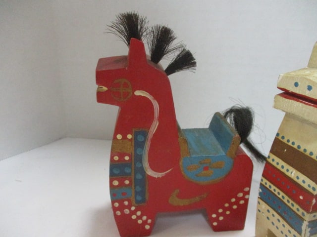 Yawata Horse Japanese Folk Art Craft Horses (3) & Folk Art Baton - 3