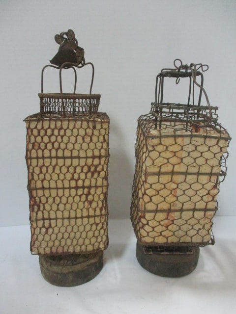 Rustic Chicken Wire Lanterns Vtg.: See all pictures
