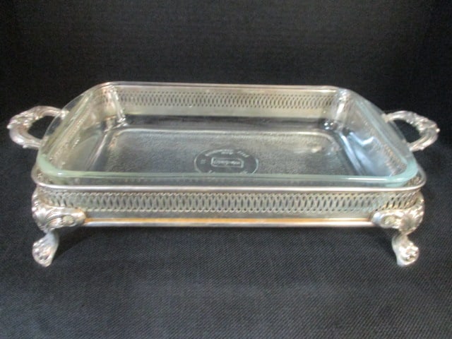 Silverplate Casserole Server w/Glasbake Casserole Dish: .