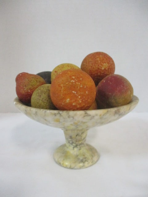 Marble Pedestal 3" Bowl w/Alabaster Fruit: .