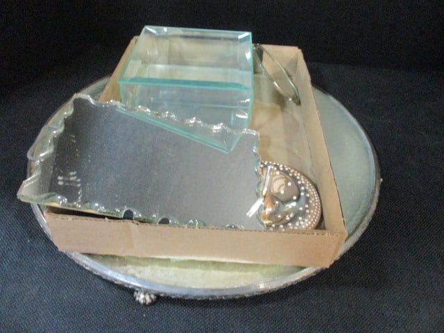 Quadruple Plate Rim Footed Vanity Mirror (14"), Ring Holder,: Art Deco Pie Crust Mirror, 1930's Style Mirror Mae West