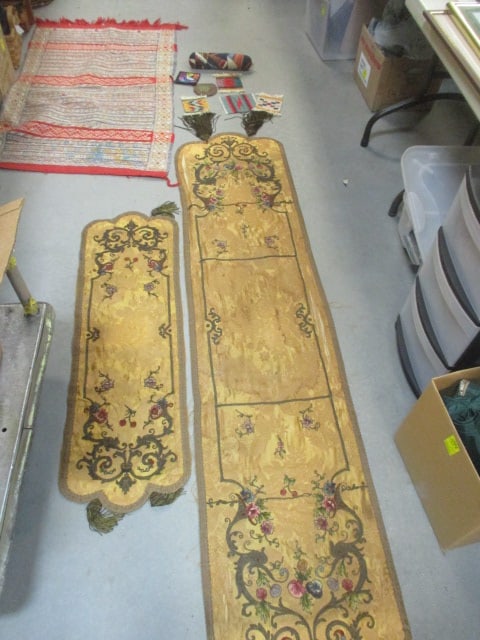 Antique French Style Silk Fabric (2) Table Runners & Vtg. (1 of 13)